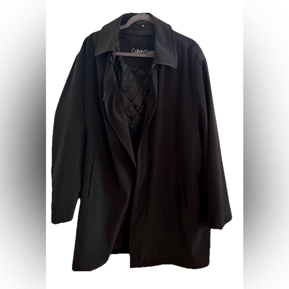 Calvin Klein Black Car Coat Mens 44R Quilted Lined Jacket Classic Minimalist